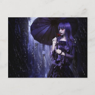 Beautiful Goth Girl in Rain Postcard