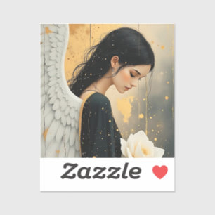 Beautiful Gothic Angel and White Rose Celestial