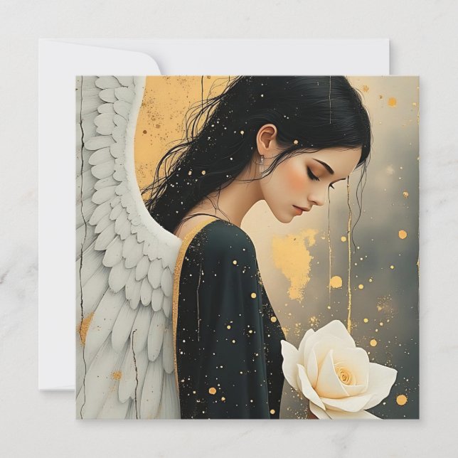 Beautiful Gothic Angel and White Rose Celestial  Card (Front)