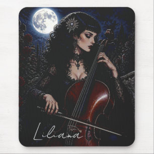 Beautiful Gothic Beauty Playing Cello Personalised Mouse Mat