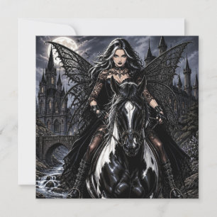 Beautiful Gothic Fairy on Black Horse