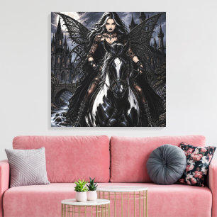 Beautiful Gothic Fairy on Black Horse Canvas Print