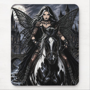 Beautiful Gothic Fairy on Black Horse  Mouse Mat