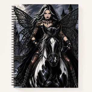 Beautiful Gothic Fairy on Black Horse Notebook