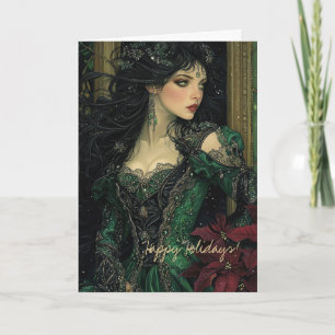 Beautiful Gothic Lady in Emerald Green Gown Card