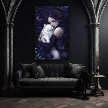 Beautiful Gothic Woman and her White Cat