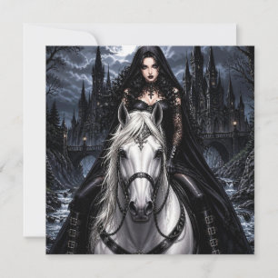 Beautiful Gothic Woman on White Horse