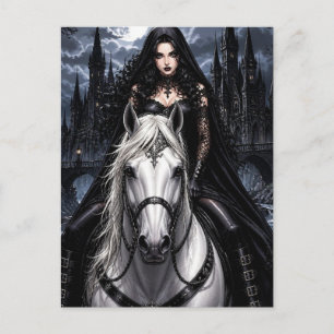 Beautiful Gothic Woman on White Horse  Postcard