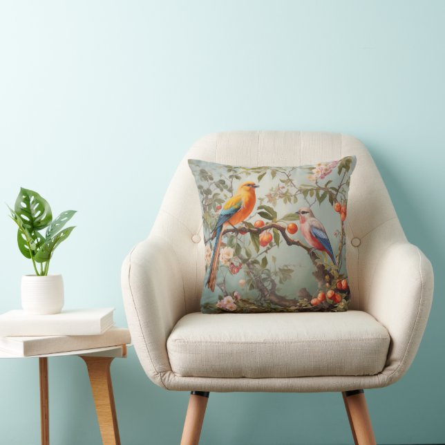 Beautiful Gouache Painting of Birds Cushion (Chair)