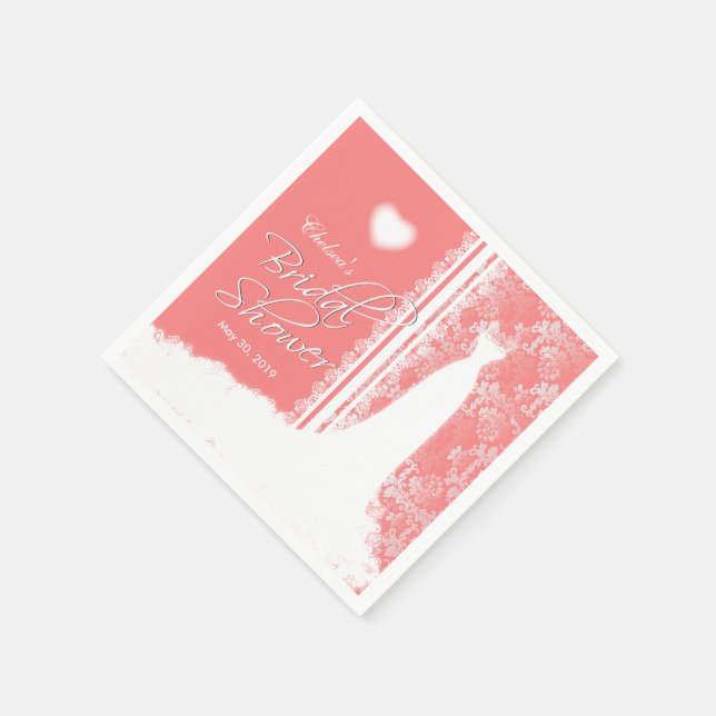 Beautiful Gown Bridal Shower on Coral Napkin (Corner)