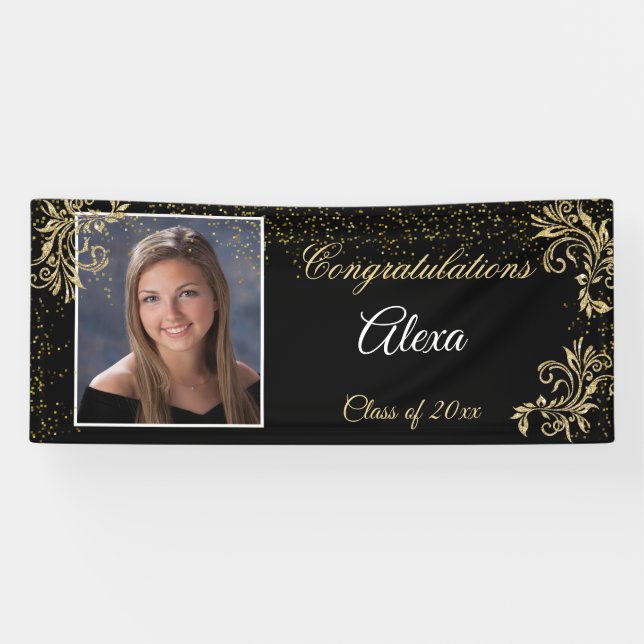 Beautiful Graduation Gold Glitter Confetti Banner (Horizontal)