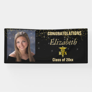 Beautiful, Graduation, Gold Glitter, Custom Photo, Banner