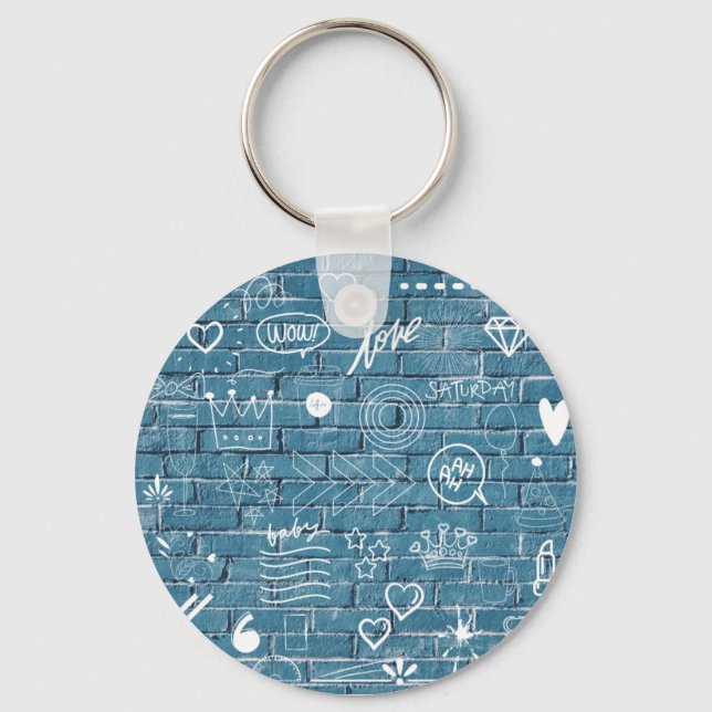Beautiful Graffiti Art on Wall Green Calligraphy Key Ring (Front)