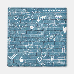 Beautiful Graffiti Art on Wall Green Calligraphy Magnet