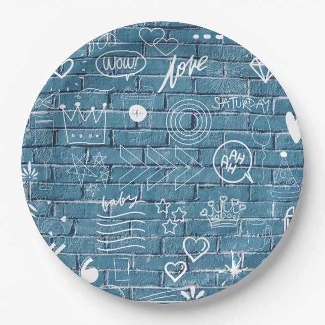 Beautiful Graffiti Art on Wall Green Calligraphy Paper Plate (Front)