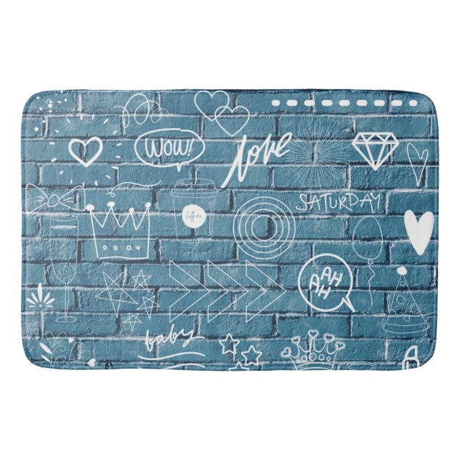 Beautiful Graffiti on Wall Green Calligraphy Bath Mat (Front)