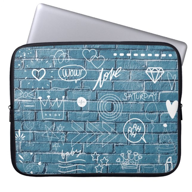Beautiful Graffiti on Wall Green Calligraphy Laptop Sleeve (Front)
