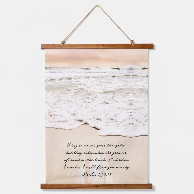 Beautiful Grains of Sand Beach Waves Psalm Bible Hanging Tapestry (Front)