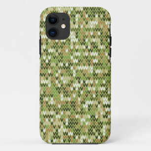 Beautiful granny knit pattern in green olive colou iPhone 11 case