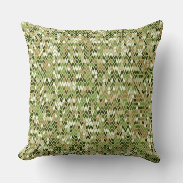 Beautiful granny knit pattern in green olive colou cushion (Front)