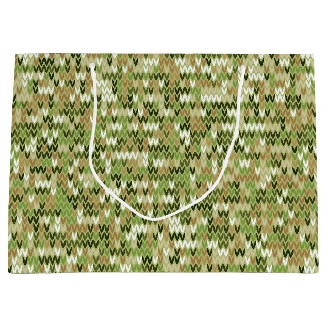 Beautiful granny knit pattern in green olive colou large gift bag (Front)