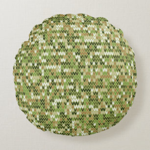 Beautiful granny knit pattern in green olive colou round cushion