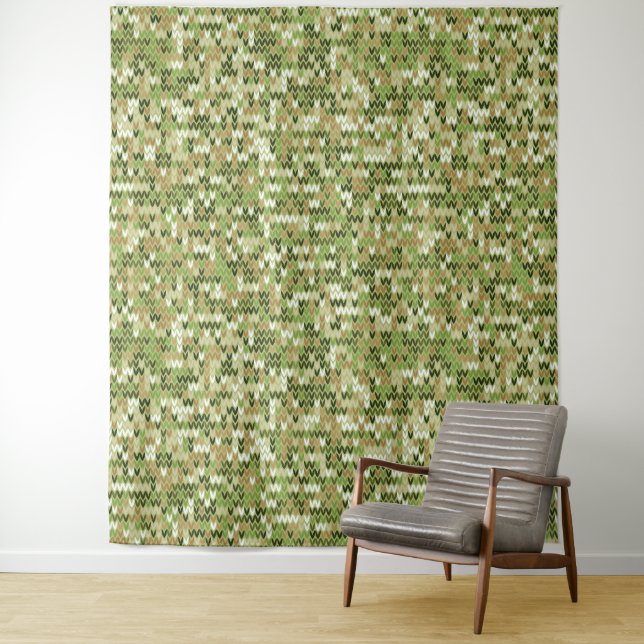 Beautiful granny knit pattern in green olive colou tapestry (In Situ)