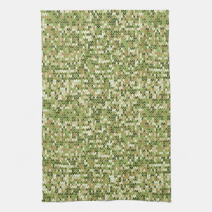 Beautiful granny knit pattern in green olive colou tea towel