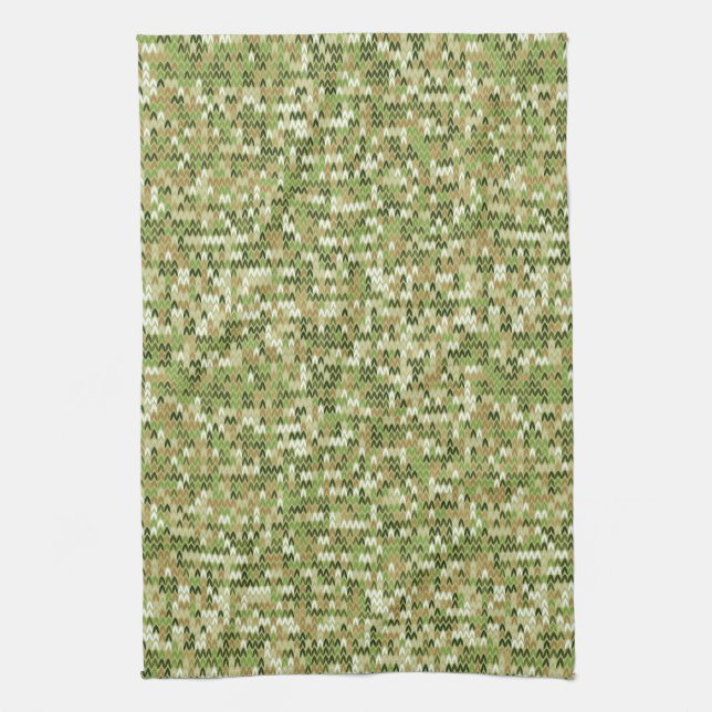 Beautiful granny knit pattern in green olive colou tea towel (Vertical)