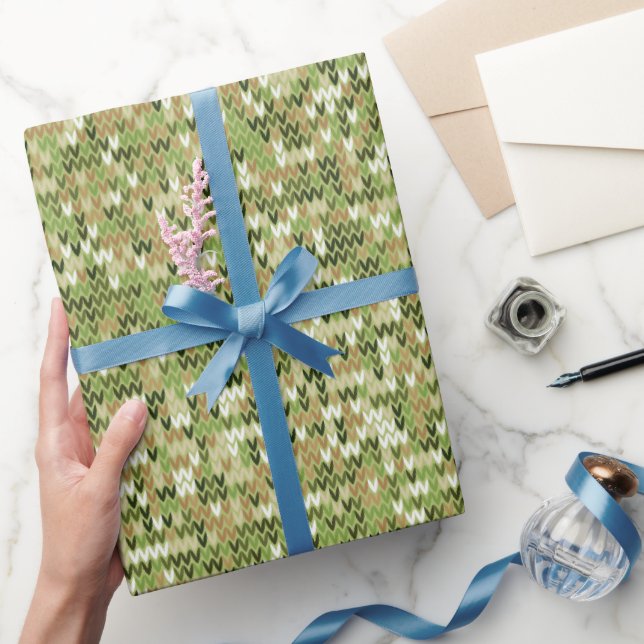 Beautiful granny knit pattern in green olive colou wrapping paper (Gifting)