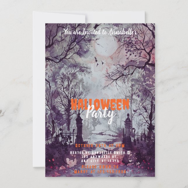 Beautiful Graveyard Trees Halloween Party Invitation (Front)