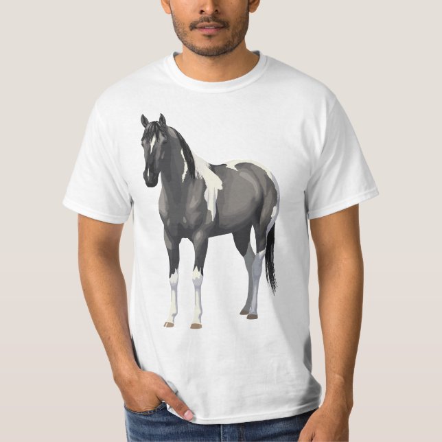 Beautiful Gray Pinto Grulla Paint Horse Stallion  T-Shirt (Front)