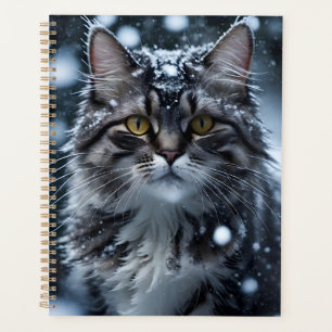 Beautiful Gray Tabby Cat in the Snow Planner
