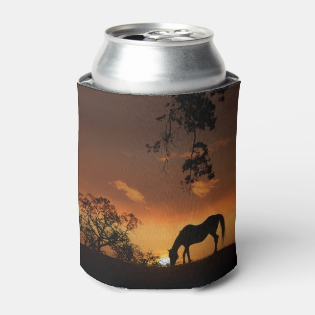 Beautiful Grazing Horse in Sunrise Can Cooler (Can Front)