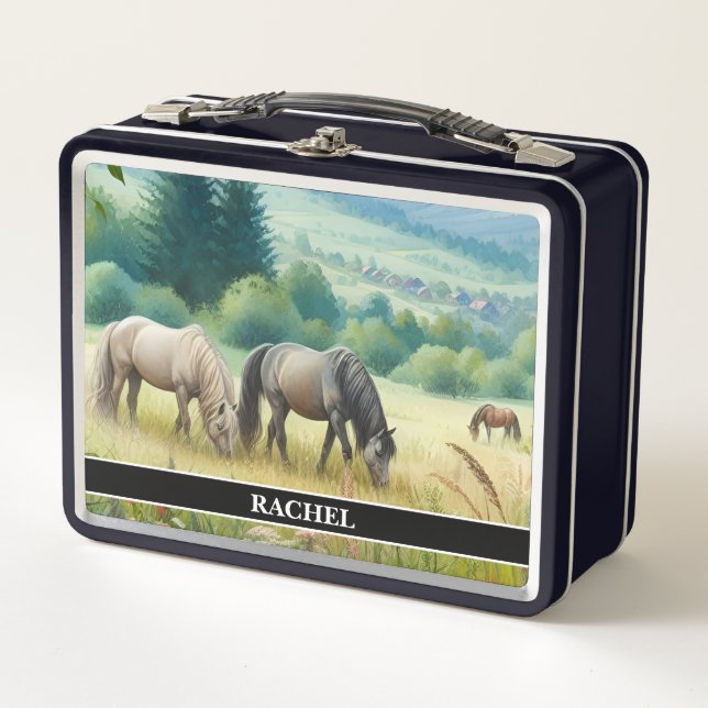 Beautiful Grazing Horses Metal Lunch Box (Front)