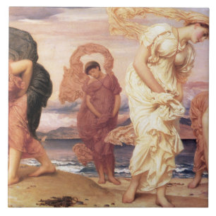 Beautiful Greek Women Picking Pebbles on a Beach Tile