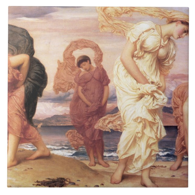 Beautiful Greek Women Picking Pebbles on a Beach Tile (Front)