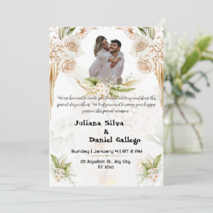 Beautiful green and beige wedding invitation