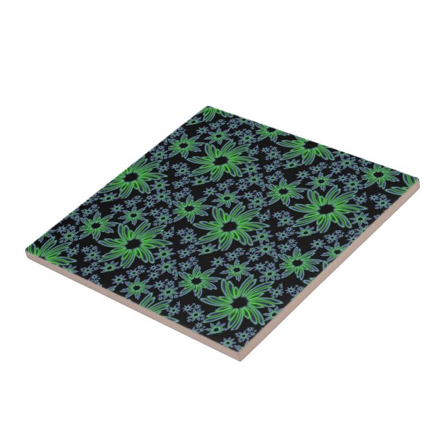 Beautiful Green and Black Floral Design Tile (Side)