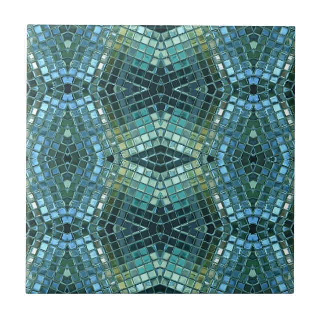 Beautiful Green and Blue Glass Mosaic Tile (Front)