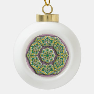 Beautiful green and purple Chinese style mandala Ceramic Ball Christmas Ornament