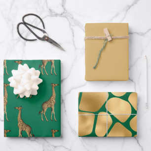 Beautiful Green and Tan Giraffe Wrapping Paper Sheet