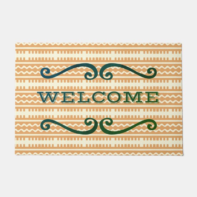 Beautiful Green And Tan Scroll Designed Doormat (Front)