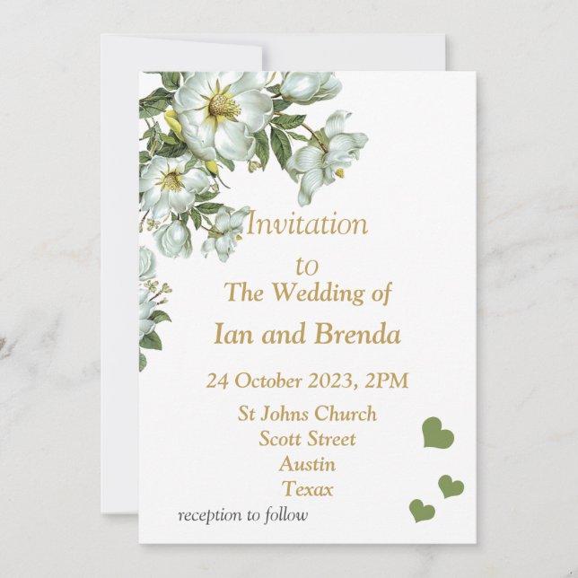 Beautiful green and white wedding invitation (Front)
