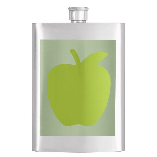 Beautiful green apple silhouette hip flask (Front)