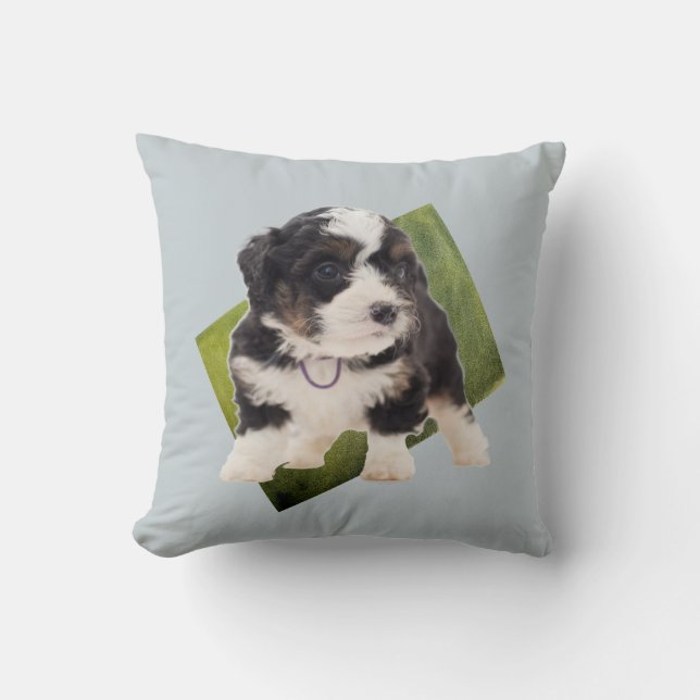 Beautiful Green Bernedoodle Puppy Art  Cushion (Front)