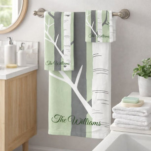 Beautiful Green Birch Tree Nature Bath Towel Set