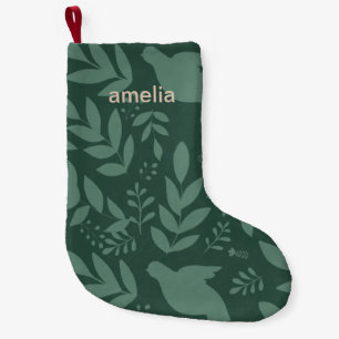Beautiful Green Botanical Print with Name Small Christmas Stocking