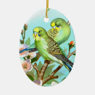 Beautiful green budgies ceramic tree decoration