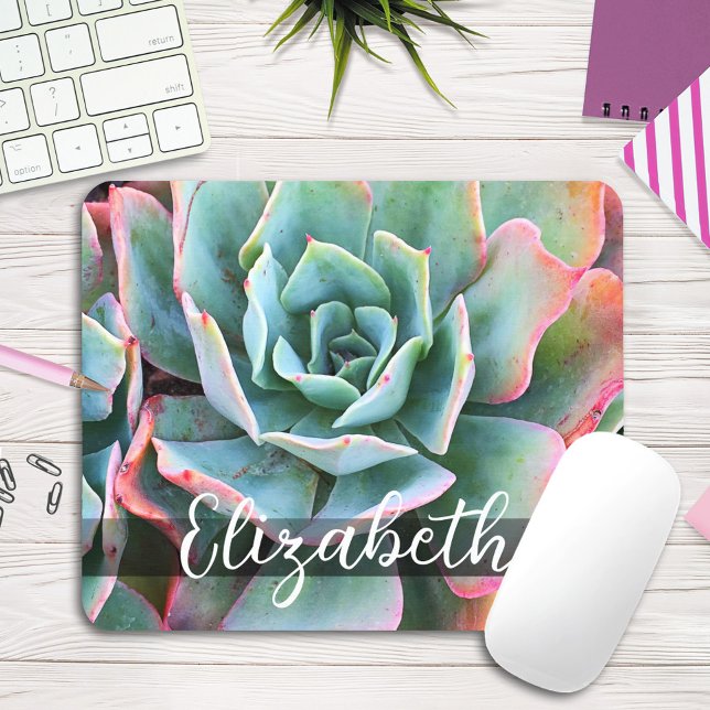 Beautiful Green Cactus Photo Custom Name Script Mouse Mat (Creator Uploaded)